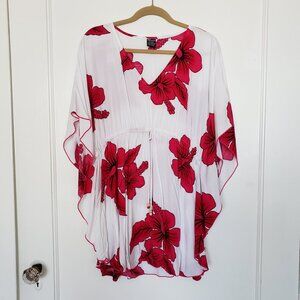 Favant Hawaii Hibiscus Women's V-neck Waist Strap Beach Swim Cover-up Tropical